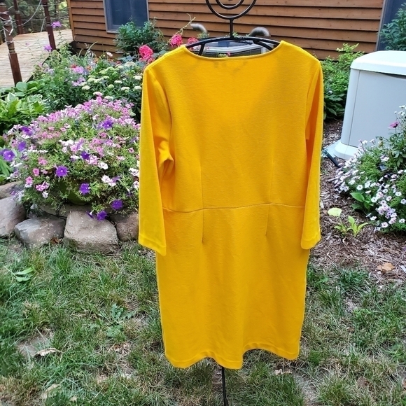 Boden Bronte Ottoman Yellow Rib Textured Knit 3/4 Sleeve Vneck Sz. 12L Dress - Picture 8 of 11